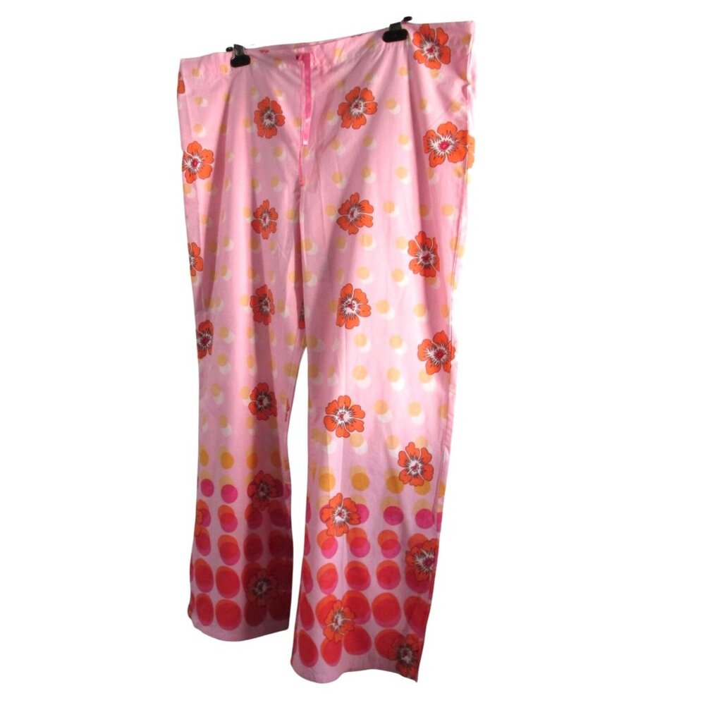 Roxy Quiksilver Womens Pink Floral Polka Dot Cotton Beach Lounge Pants Sz L EUC